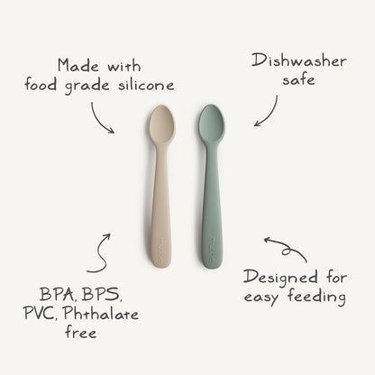 Mushie Colheres de alimentação Baby | Colheres de silicone sem BPA, pacote com 2 | Utensílios duráveis para bebês e crianças pequenas, próprios para lava-louças | Cor rosa