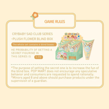 POP MART CRYBABY Sad Club Series - Flor de Pelúcia 1 Caixa Articulada Personagem Design Premium presentes para mulheres Brinquedo Colecionável Favorito dos Fãs Figura de Ação de Brinquedo de Arte