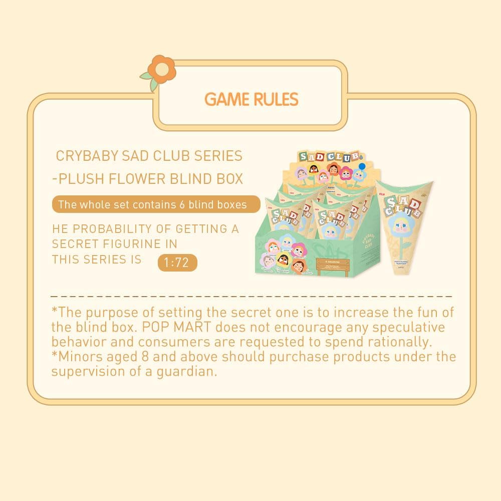 POP MART CRYBABY Sad Club Series - Flor de Pelúcia 6 Caixas Articuladas Personagem Design Premium presentes para mulheres Brinquedo Colecionável Favorito dos Fãs Figura de Ação de Brinquedo de Arte