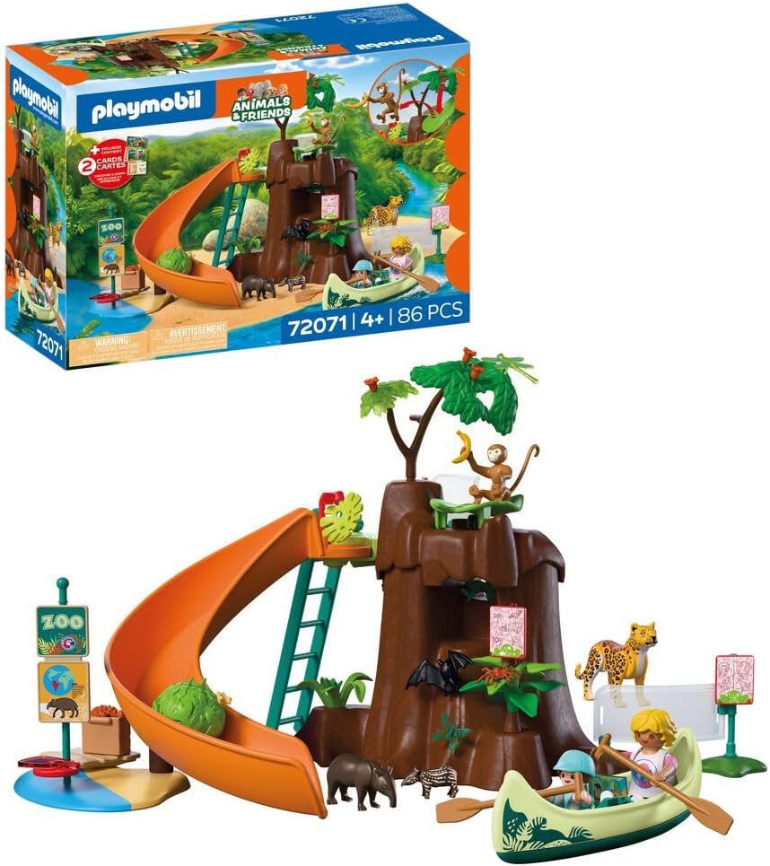 Playmobil | Animais e Amigos | Aventura na Selva do Zoológico | Grande árvore da selva com canoa e catapulta | Brinquedo infantil para crianças a partir de 4 anos | 72071