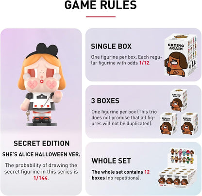 POP MART CRYBABY Crying Again Series Conjunto completo de bonecos de ação de 2,5 polegadas, brinquedo artístico chique, personagem articulado, design premium, presentes para mulheres, colecionáveis favoritos dos fãs