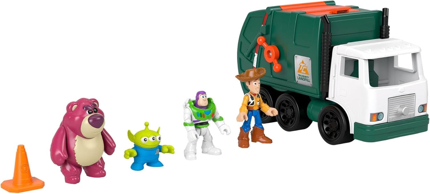 Fisher-Price Caminhão de Lixo Imaginext Disney e Pixar Toy Story com Figuras de Ação de Buzz Lightyear, Woody e Lotso de 7,6 cm, Amigo Alienígena e Veículo de Brinquedo, JLC41