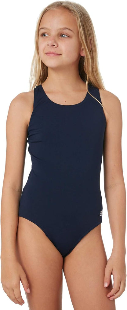 Zoggs Fato de banho Cottesloe Sportsback da Girl, tecido Ecolast+™ sustentável e ecológico, 100% à prova de cloro, traje de banho confortável e elegante para meninas de 6 a 14 anos