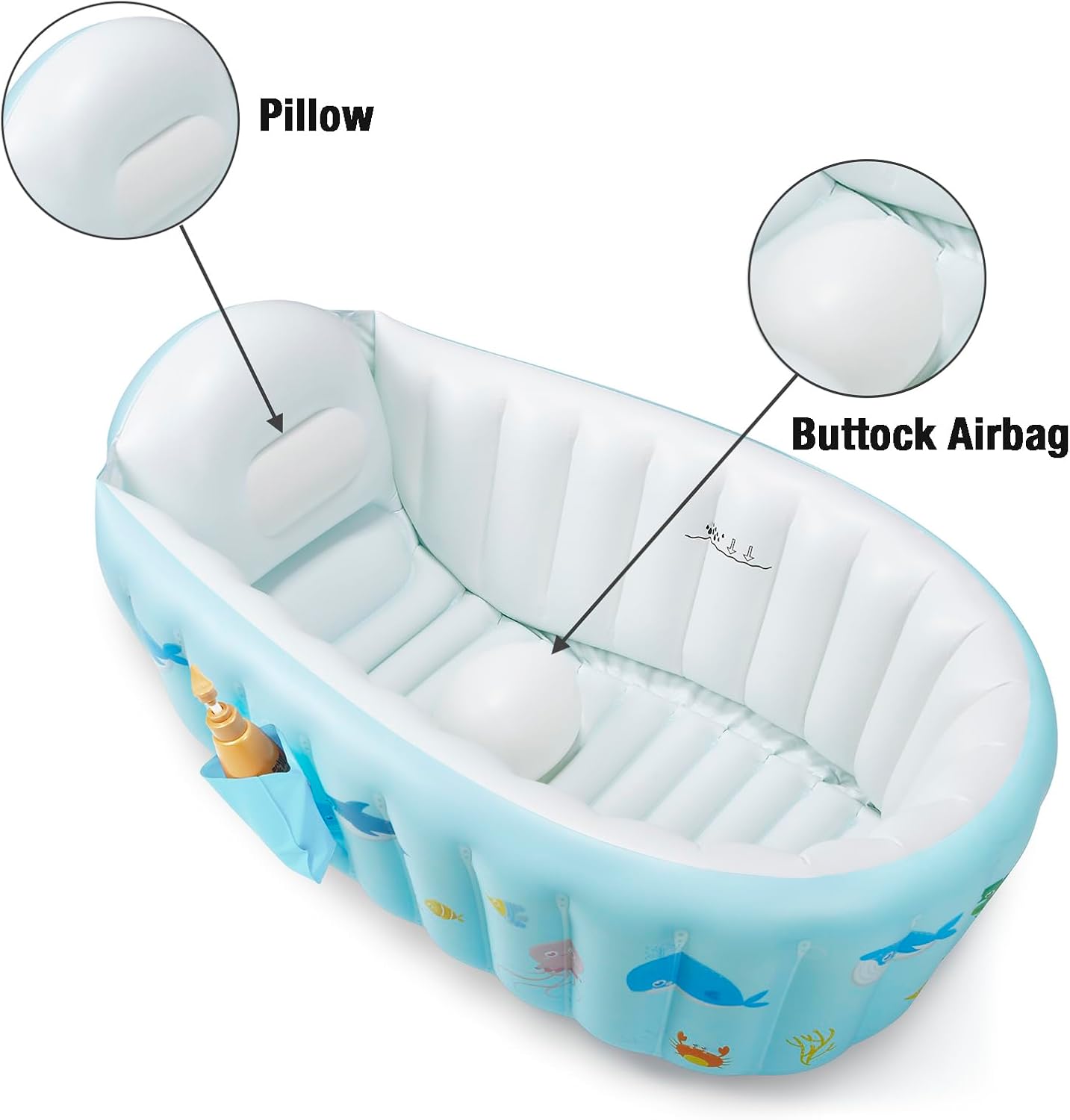 PandaEar Banheira inflável para bebês com bomba de ar, banheira portátil para crianças pequenas, banheira dobrável antiderrapante para bebês, mini piscina inflável para bebês recém-nascidos (mar)