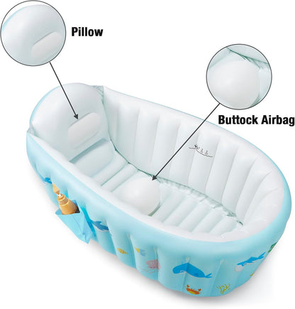 PandaEar Banheira inflável para bebês com bomba de ar, banheira portátil para crianças pequenas, banheira dobrável antiderrapante para bebês, mini piscina inflável para bebês recém-nascidos (mar)