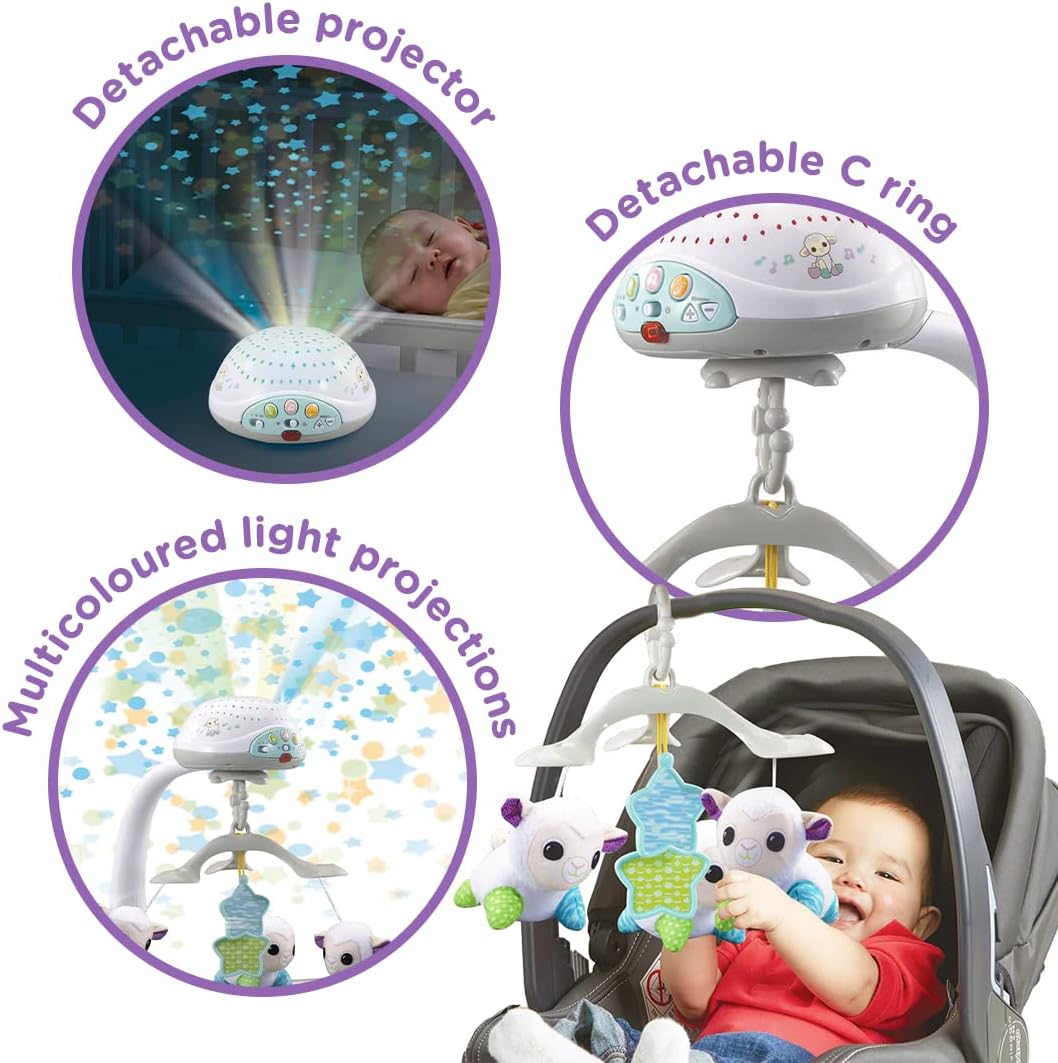 VTech Baby Lullaby Lambs Mobile, com padrões de luz coloridos, música