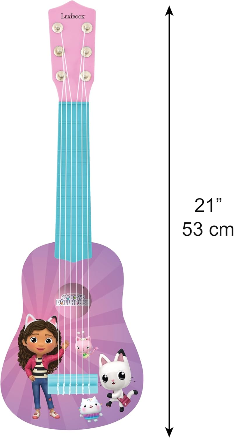 Lexibook, Casa de Bonecas da Gabby, Meu primeiro violão para crianças, 6 cordas de nylon, 53 cm / 21'', Guia incluído, Rosa, K200GDH