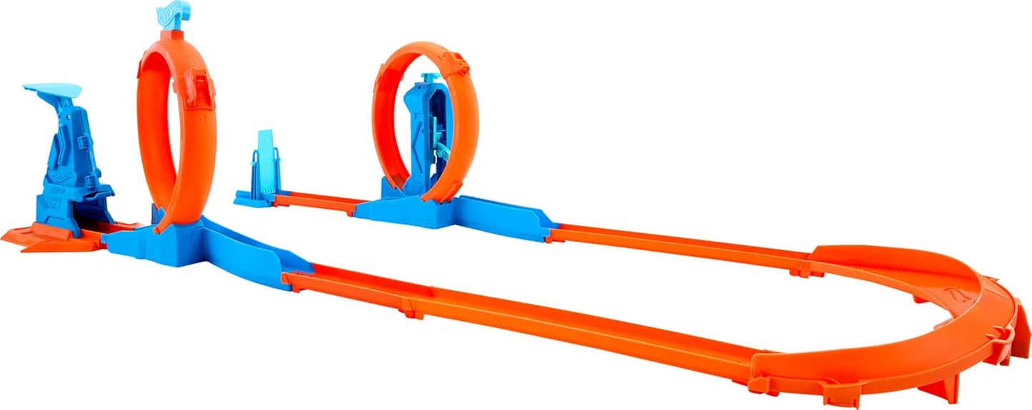 Conjunto de Pista para Carrinhos Hot Wheels, Pacote com Três Loops e Veículo em Escala 1:64, Componentes para Montagem de Pista com 3 Loops, Trilhos de Encaixe Rápido e Adaptadores, JDW39