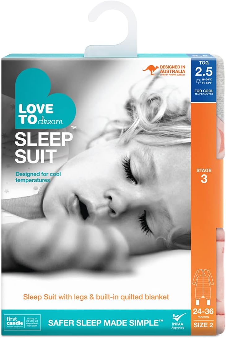 Love To Dream™ Macacão de dormir com pernas, 24-36 meses - Rosa | Manga comprida, leve, vestível e com manta | 2,5 Tog, ideal para inverno e outono (16–20 °C) | Algodão lavável à máquina e zíper duplo