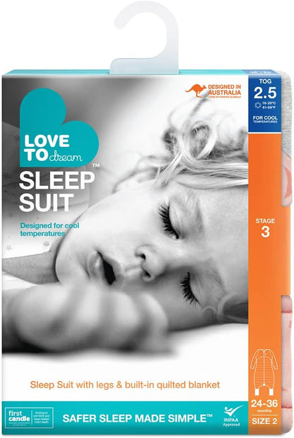 Love To Dream™ Macacão de dormir com pernas, 24-36 meses - Rosa | Manga comprida, leve, vestível e com manta | 2,5 Tog, ideal para inverno e outono (16–20 °C) | Algodão lavável à máquina e zíper duplo