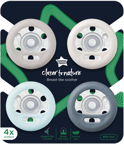 Tommee Tippee Breast-Like Dummies, pacote de 0 a 6 meses com 4 Dummiess com baglet semelhante a peito, design simétrico e sem BPA