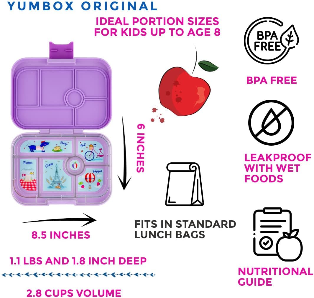 yumbox Recipiente original de lancheira Bento à prova de vazamentos para crianças (cinza nebuloso (bandeja de Paris))