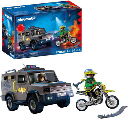 Playmobil Veículo da SWAT City Action, com Policial, Motocicleta do Criminoso e Faixa de Pregos, Brinquedo Infantil para Maiores de 4 Anos, 72066