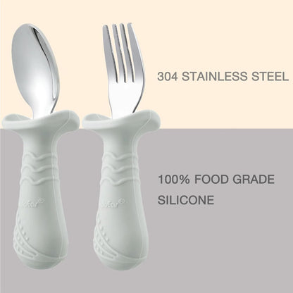 PandaEar Conjunto de Talheres Infantis para Bebês e Crianças, 6 Peças, Garfo e Colher, Aço Inoxidável com Revestimento de Silicone, Design Antiengasgo, Livre de BPA