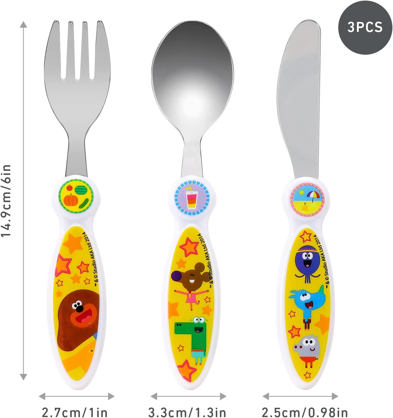 Hey Duggee Juego de cubiertos de 3 piezas para niños pequeños: cuchillo, tenedor y cuchara