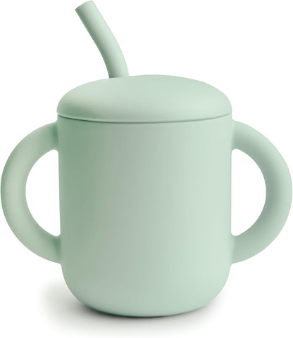 Mushie Copo de Treinamento em Silicone com Canudo | Copo de Transição para Bebês a partir de 6 Meses | Capacidade: 175 mL | Tampa Removível | Material: Silicone de Grau Alimentício | Pode ser lavado na lava-louças e usado no micro-ondas (Azul Cambridge)
