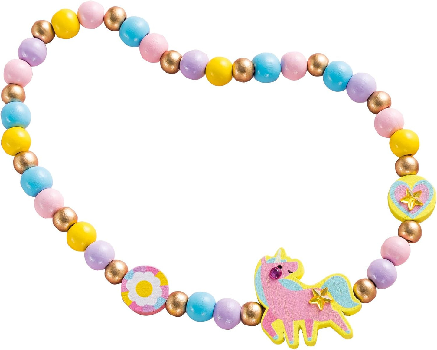 Janod - 4 joias de madeira Rainbow Land para criar - Primeiras oficinas de joias - Fabricação de joias DIY - Kit de artesanato infantil - Habilidades motoras finas e aprendizagem de concentração - a partir de 4 anos