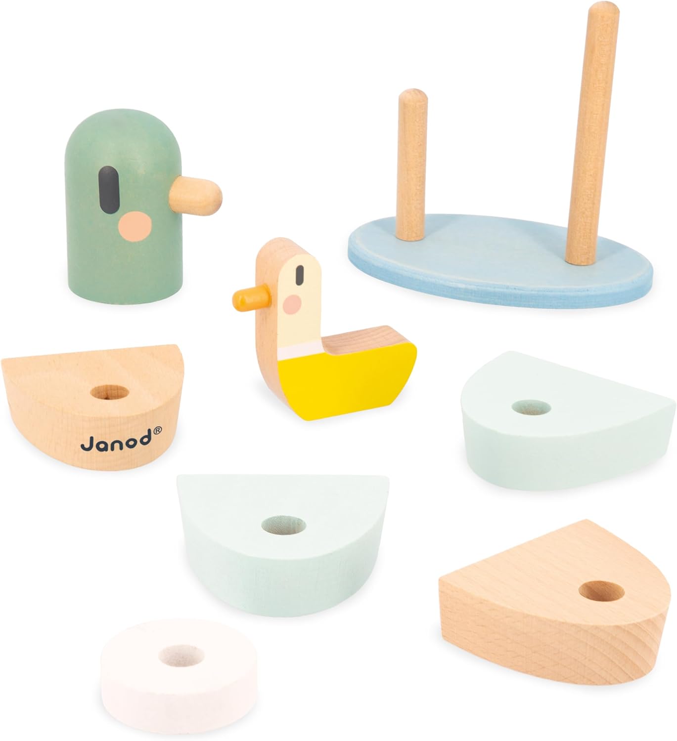 Janod - Pato empilhável Sweet Cocoon - 7 peças empilháveis de madeira FSC - Jogo de aprendizagem precoce - Desenvolve habilidades motoras finas - 12 meses +,