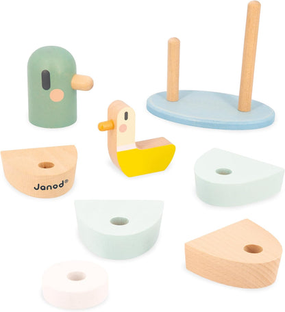 Janod - Pato empilhável Sweet Cocoon - 7 peças empilháveis de madeira FSC - Jogo de aprendizagem precoce - Desenvolve habilidades motoras finas - 12 meses +,