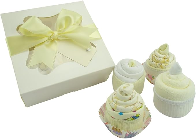 Conjunto de 4 caixas de cupcakes com meias para bebês