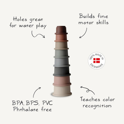 Mushie Copos Empilháveis | Brinquedo Educativo para Bebês e Crianças a partir de 6 Meses | Brinquedo de Encaixe de Formas para Desenvolvimento e Atividade Inicial | Promove Aprendizagem, Classificação e Habilidades Motoras
