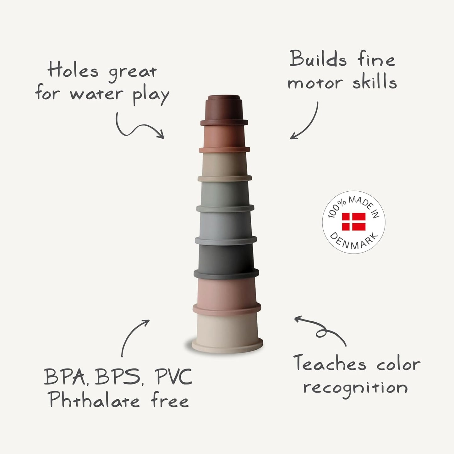 Mushie Copos Empilháveis | Brinquedo Educativo para Bebês e Crianças a partir de 6 Meses | Brinquedo de Encaixe de Formas para Desenvolvimento e Atividade Inicial | Promove Aprendizagem, Classificação e Habilidades Motoras