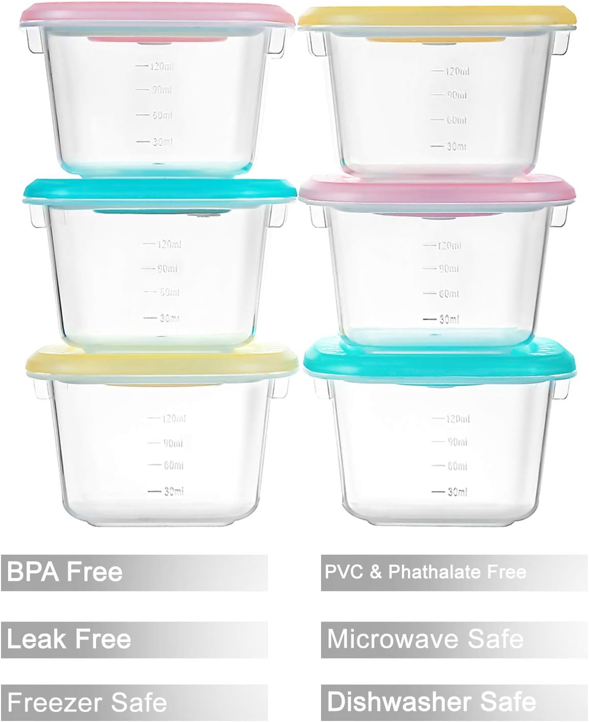 PandaEar Conjunto de 12 Potes Plásticos para Alimentos e Lanches Infantis com Tampas, Livres de BPA, Seguros para Freezer e Lava-louças.
