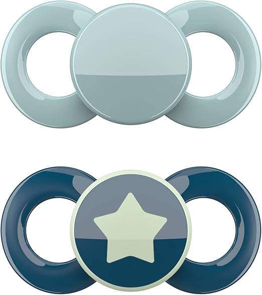 Dentistar Conjunto de 2 chupetas Day & Night - Tamanho 3 para mais de 14 meses - Chupeta de silicone adequada para dentes e mandíbulas - com 1 chupeta que brilha no escuro - Turquesa/Azul