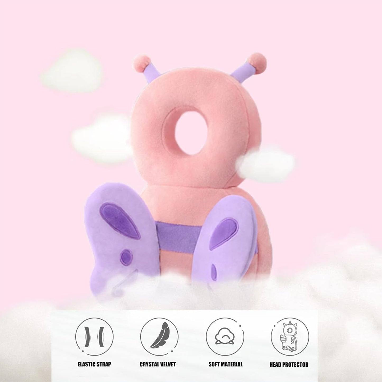 PandaEar Mochila Protetora de Cabeça para Bebê , Proteção de Cabeça Ajustável para Bebês que Começam a Andar (Rosa)