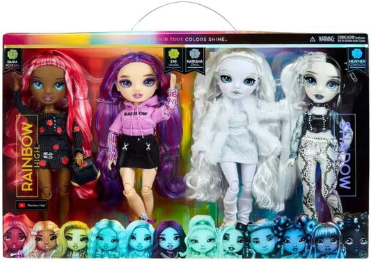 Rainbow High & Shadow High Collectors Fashion Doll Conjunto exclusivo de 4 bonecas - Daria Roselyn - EMI Vanda - Natasha Zima - Heather Grayson com kit de acessórios para unhas