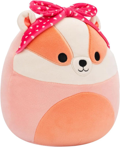 Squishmallows Original Rostam o texugo de pêssego de 7,5 polegadas com uma bandana de coração de pelúcia do dia dos namorados