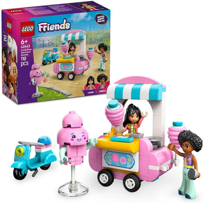 LEGO Friends Suporte de algodão doce e brinquedo de scooter, conjunto de construção criativa infantil com minibonecas de 2 personagens, carrinho de comida com rodas e acessórios, presente para meninas de 6 anos ou mais