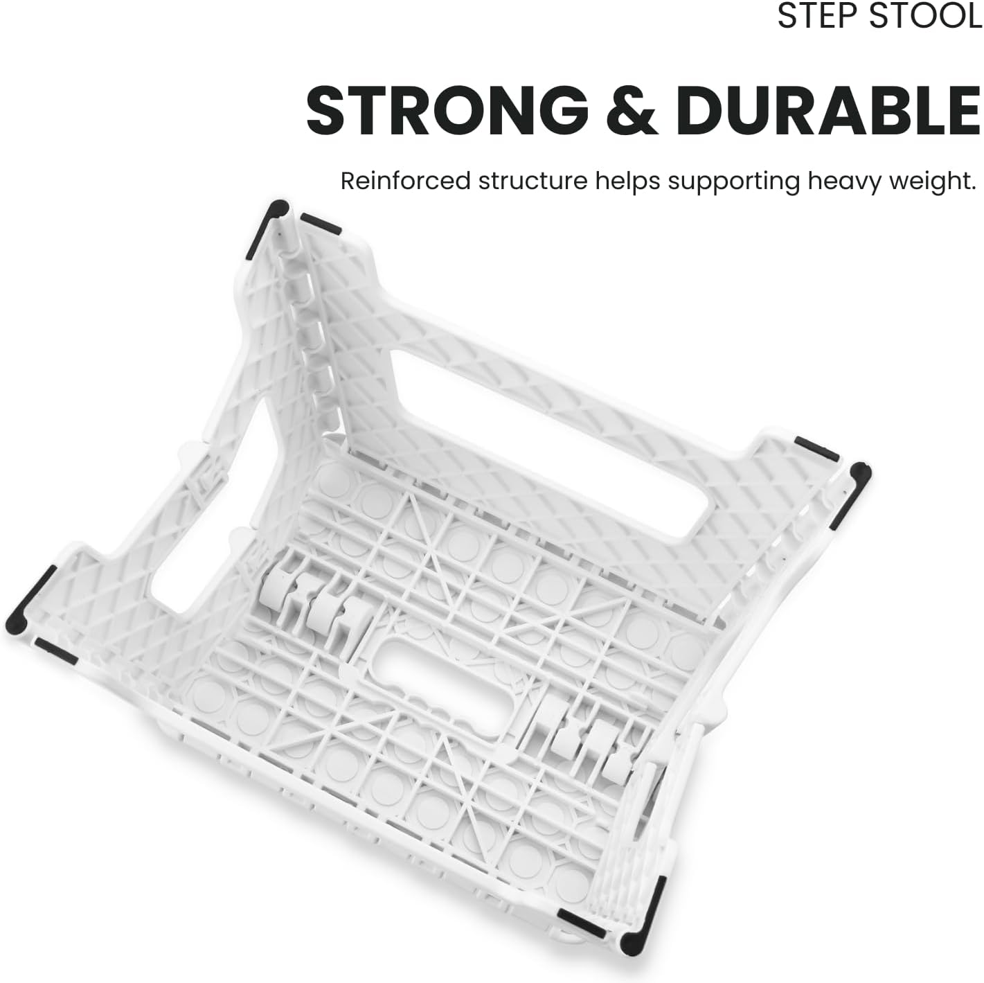 PandaEar Banquinho dobrável, 19 cm, leve e dobrável, ideal para crianças, perfeito para cozinha, banheiro, casa e quarto. Resistente e fácil de usar. Cor: Branco.