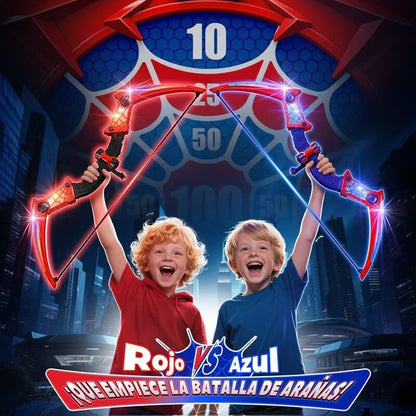 Brinquedos para crianças de 3 a 12 anos, conjunto com 2 aranhas de brinquedo com luzes LED vermelhas e azuis, aranha com alvo fixo e 2 aljavas, brinquedo para uso interno e externo, presente de aniversário para meninos e meninas de 3 a 12 anos.