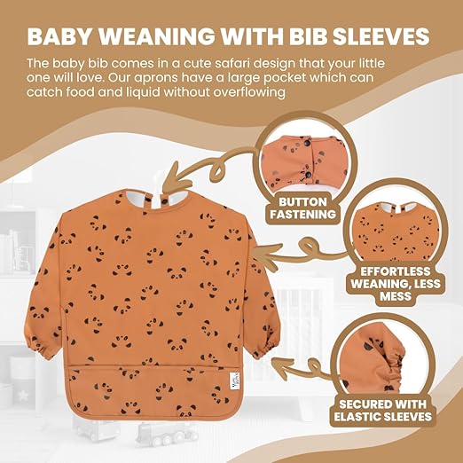 Yum Yum's Babador de silicone para desmame da Baby - Impermeável, fácil de limpar e confortável - Babador de manga comprida para bebês de 6 a 12 meses - Avental multifuncional para alimentação sem sujeira.