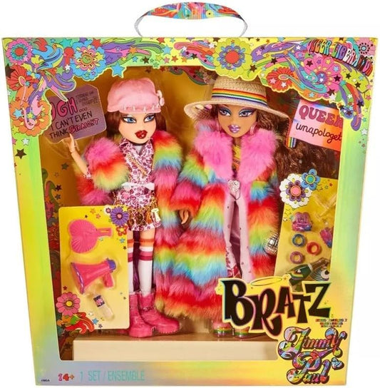 Bratz Bonecos de grife de edição especial do Mês do Orgulho por Jimmy Paul - ROXXI e NEVRA - 2 bonecos da moda, roupas, pôsteres, acessórios, suportes para bonecas e muito mais - totalmente articulados - colecionáveis para crianças a partir de 3 anos