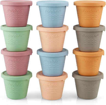 PandaEar Conjunto de 12 Potes de Silicone para Alimentos de Bebê, Potes Reutilizáveis de 120ml com Tampas, Potes Pequenos para Alimentos, Antivazamento, Ideais para a Introdução Alimentar do Bebê e para Congelar