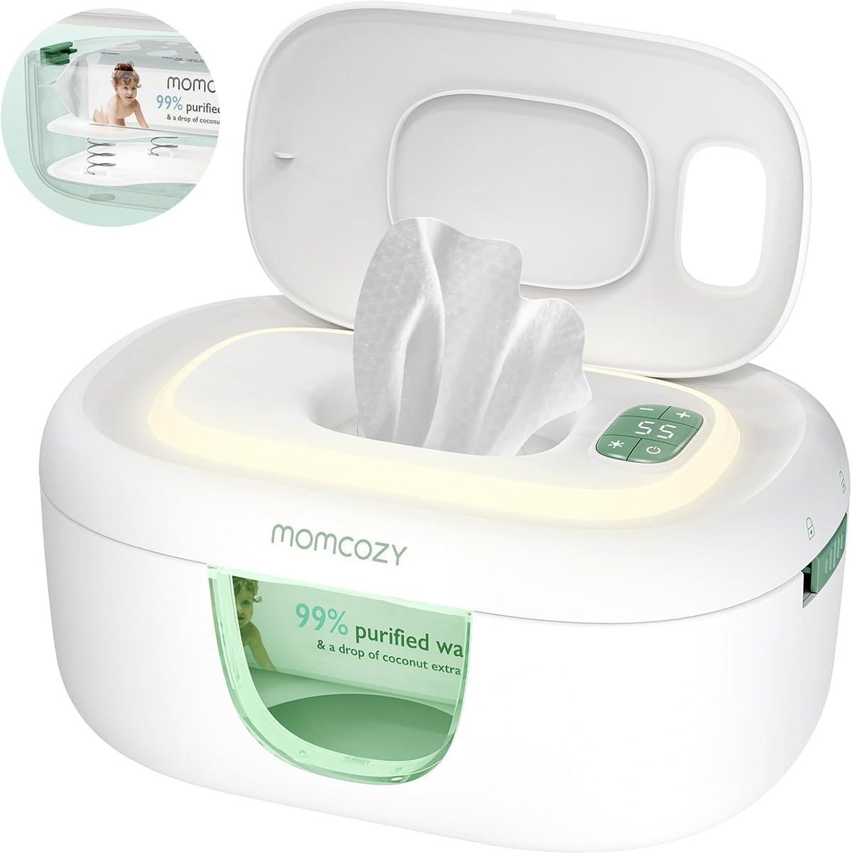 Momcozy Aquecedor de lenços umedecidos para bebês , design inovador com mola, dispensador de grande capacidade