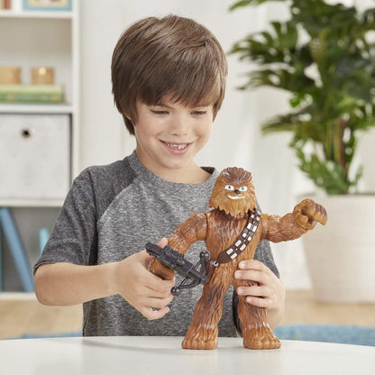 Star Wars Figura de ação Chewbacca Mega Mighties de 25 cm da linha Galactic Heroes com acessório de besta, brinquedo para crianças a partir de 3 anos.