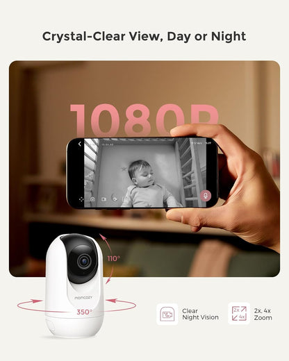 momcozy Babá Eletrônica Inteligente com Wi-Fi – Tela HD 1080p, Alertas de Movimento e Choro, Visão Noturna, Zona Segura e Monitoramento de Temperatura, Comunicação Bidirecional, Acesso ao Aplicativo e à Unidade dos Pais, Pode Ser Montada na Parede