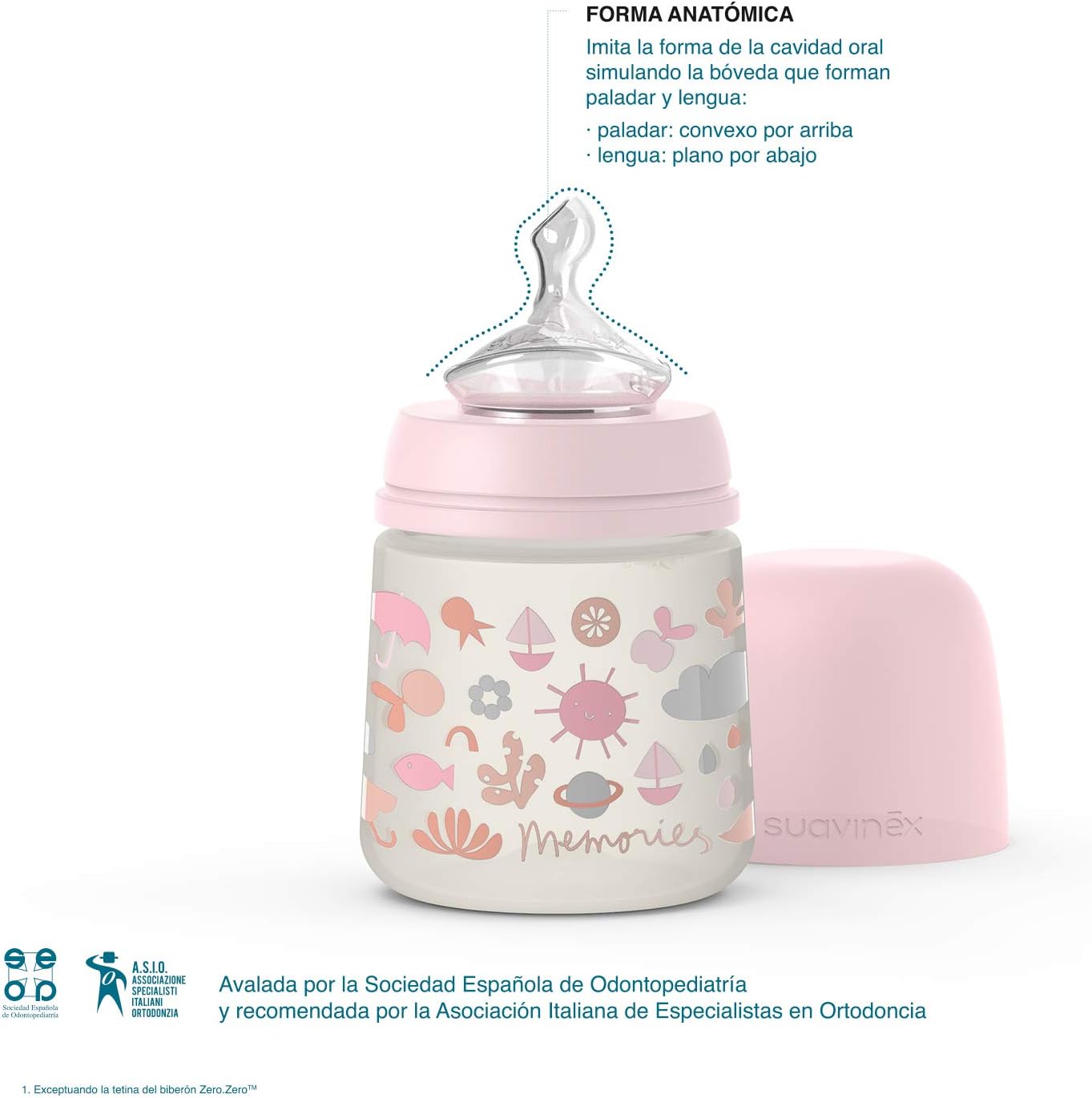 SUAVINEX 307108 Tetina Anatômica de Silicone, Fluxo Lento, para Bebês de 0 a 6 Meses, Rosa, 150 ml