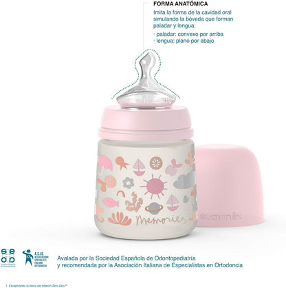 SUAVINEX 307108 Tetina Anatômica de Silicone, Fluxo Lento, para Bebês de 0 a 6 Meses, Rosa, 150 ml