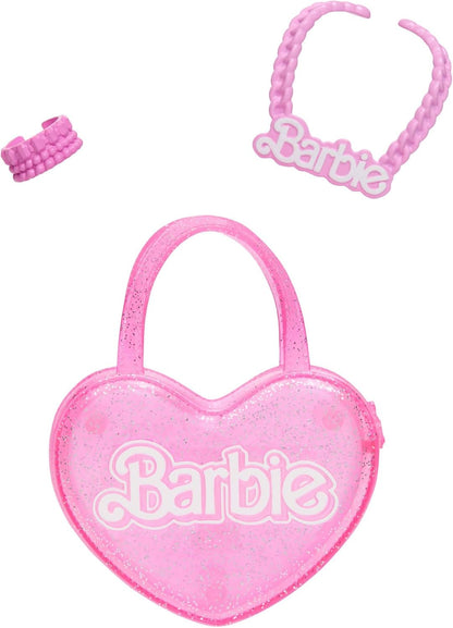 Barbie Fashion Doll Loira de 71 cm com Roupas Removíveis, Blusa Rosa, Saia Jeans, Botas de Cowboy, Colar e Bolsa como Acessórios, HYT84