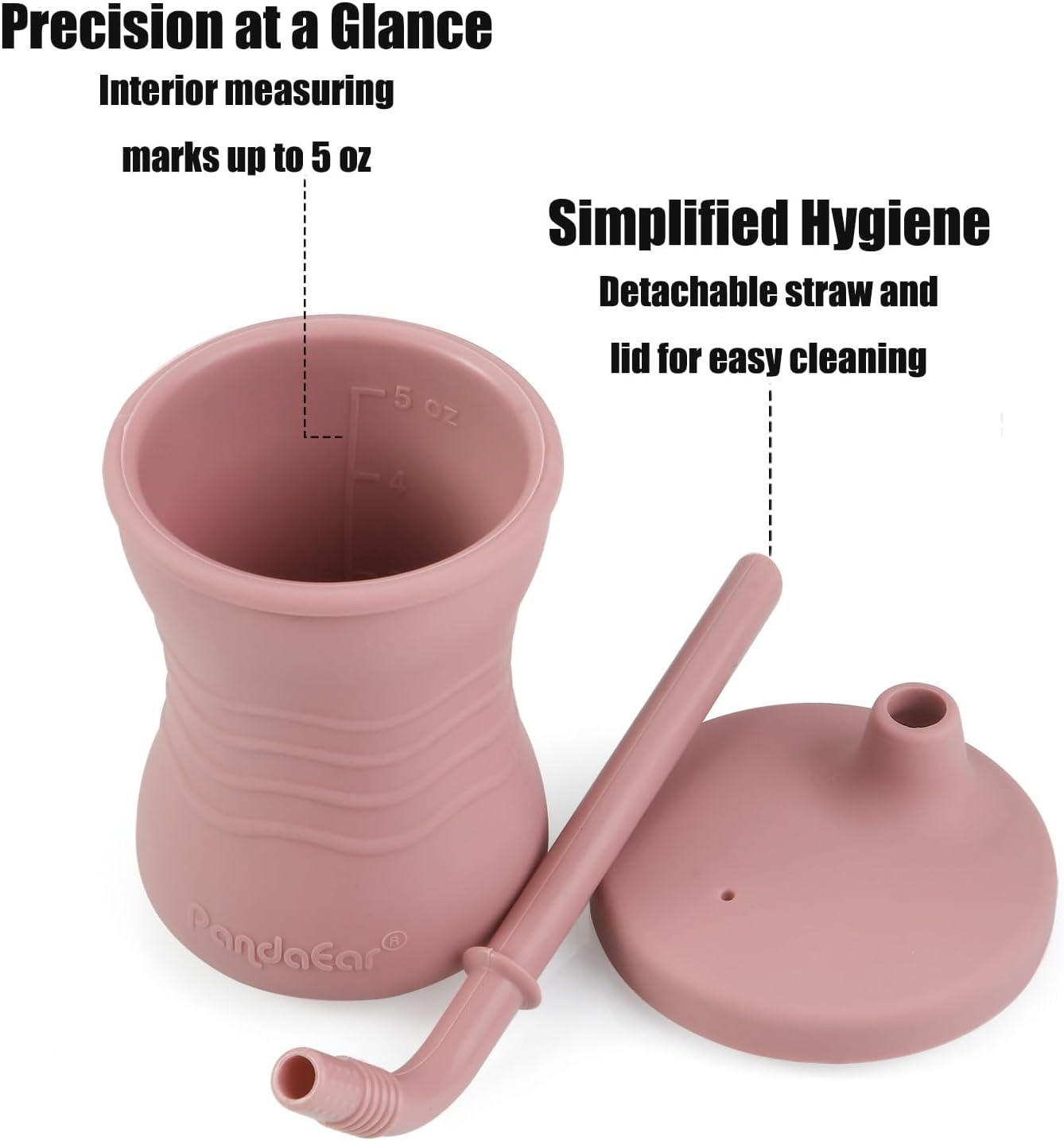 PandaEar Conjunto de 3 Copos de Treinamento para Bebês em Silicone com Canudo, Inquebráveis, para Bebês e Crianças a partir de 6 Meses, 148ml (Rosa/Rosa Claro/Linho)