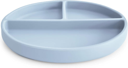 Mushie Prato de silicone com ventosa | Prato dividido antiderrapante para bebês e crianças pequenas | Silicone de qualidade alimentar | Pode ser lavado na lava-louças e usado no micro-ondas | Azul claro