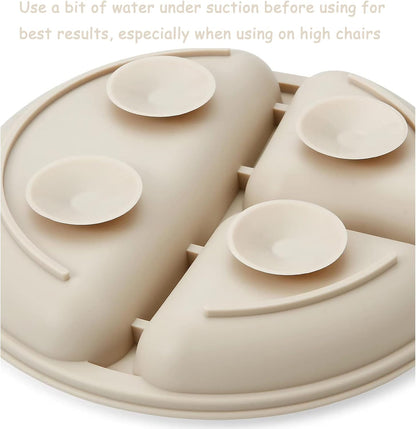 PandaEar Conjunto de 3 pratos divididos de silicone inquebrável para bebês e crianças pequenas da - Antiderrapantes - Podem ser lavados na lava-louças e usados no micro-ondas - Silicone (Rosa, Verde e Bege Claro)