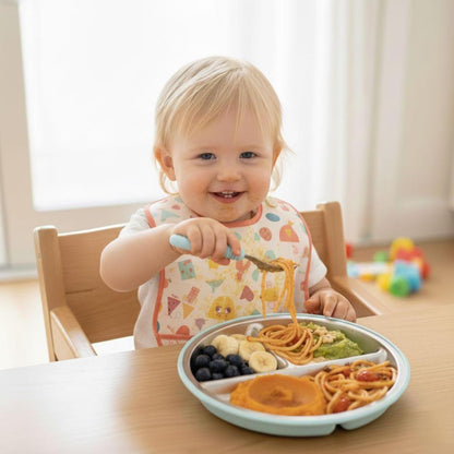 PandaEar Conjunto de 3 Pratos Infantis em Aço Inoxidável com Ventosa e Tampa, Antiderrapantes e com Capa de Silicone, para Crianças e Bebês, Inquebráveis e Sem Sujeira (Azul, Verde e Marrom)