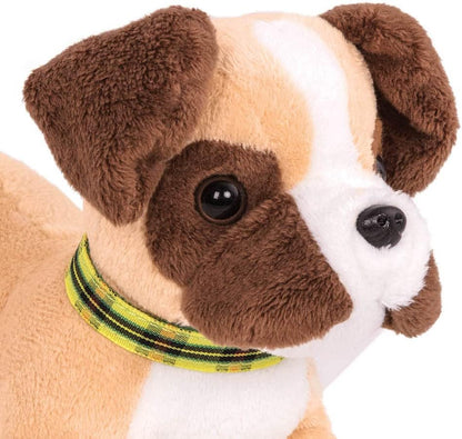 Our Generation Boxer Puppy - Peluche de perro de 6 pulgadas para muñecas de 18 pulgadas - Incluye collar y correa