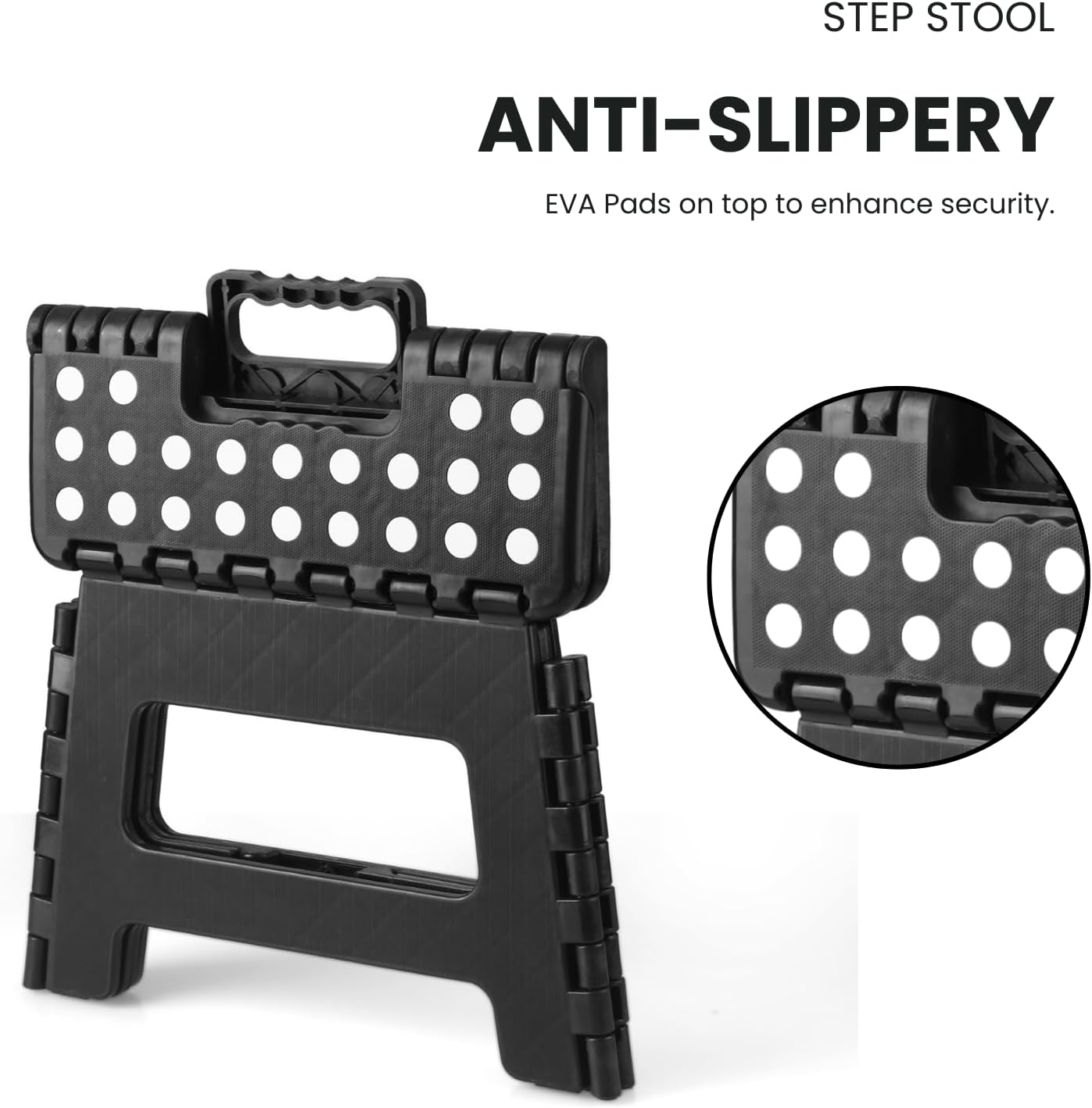 PandaEar Conjunto de 2 Banquinhos Dobráveis de 23 cm, Leves e Dobráveis, Banquinho Infantil para Cozinha, Banheiro, Casa e Quarto, Banquinho Resistente para Crianças, Preto