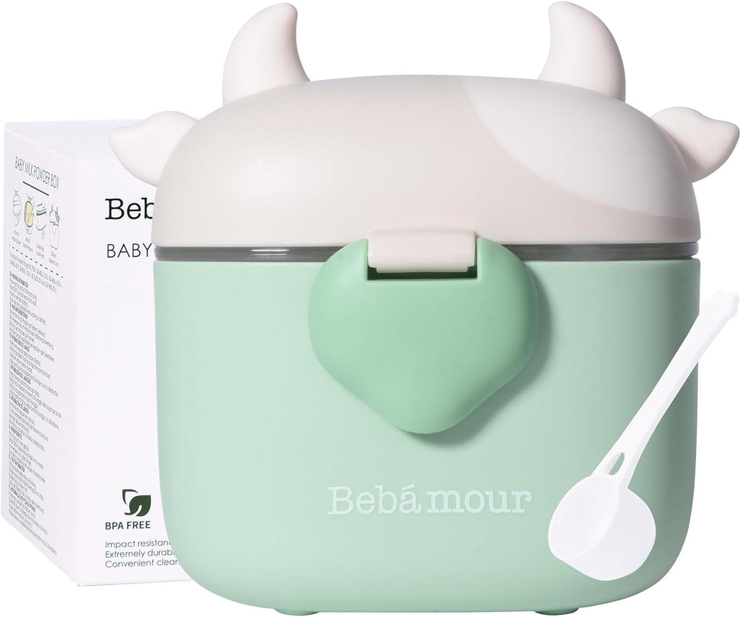 Bebamour dispensador de leite em pó para bebê, dispensador de fórmula para lanche de bebê, 230g de leite em pó, 450ml, verde claro